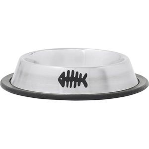 Frisco Fish Print Non-Skid Stainless Steel Dish Cat Bowl, Black, Small: 1 cup