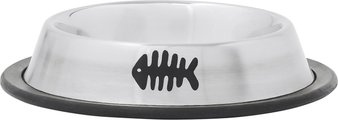 Frisco Fish Print Non-Skid Stainless Steel Dish Cat Bowl, Black, 1 Cup