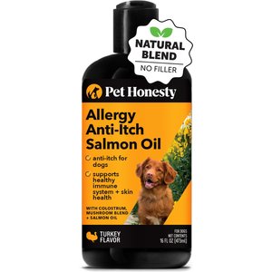 PetHonesty Allergy Anti-Itch Salmon Oil Turkey Flavored Liquid Allergy Supplement for Dogs, 16-oz bottle