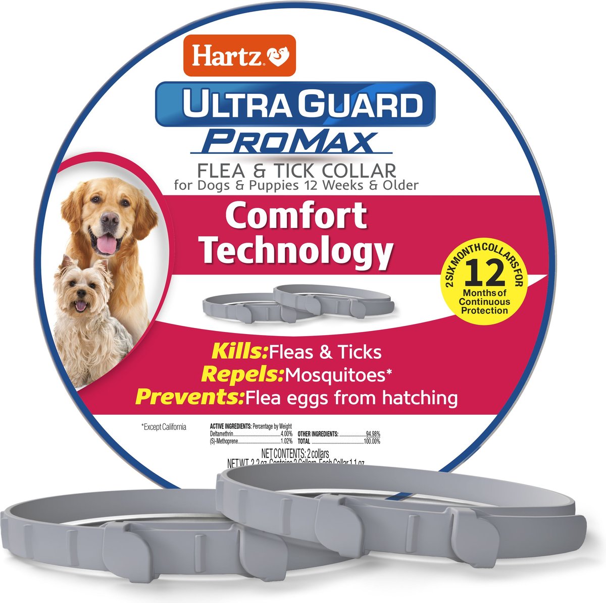 HARTZ Ultra Guard ProMax Flea Tick Collar for Dogs 2 collars