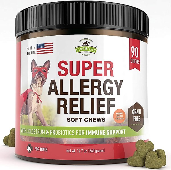 Strawfield Pets Super Chews Allergy Relief with Colostrum & Probiotics Immune Support Soft Chews Dog Supplement, 90 count slide 1 of 4