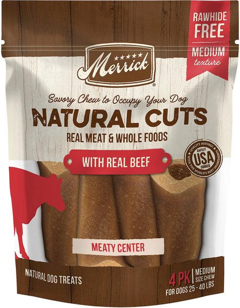 Merrick Natural Cuts Medium Real Beef Flavor Rawhide Free Dog Treats, 4 count slide 1 of 9