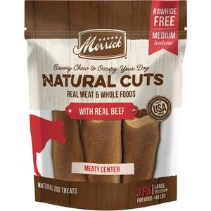 Merrick Natural Cuts Large Real Beef Flavor Rawhide Free Dog Treats, 3 count