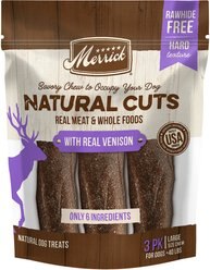 Merrick Natural Cuts Large Real Venison Rawhide Free Dog Treats, 3 count