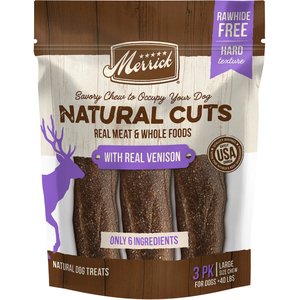 Merrick Natural Cuts Large Real Venison Rawhide Free Dog Treats, 3 count