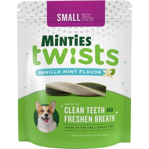 Minties Twists Small Vanilla Mint Dental Dog Treats, 12-oz bag, Count Varies