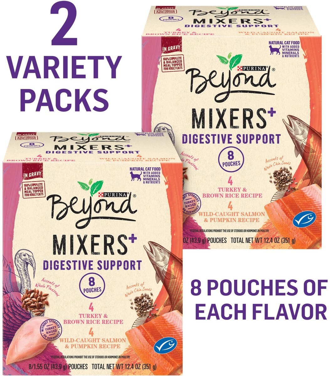 PURINA BEYOND Mixers+ Digestive Support Variety Pack Wet Cat Food, 1.55oz pouch, case of 8