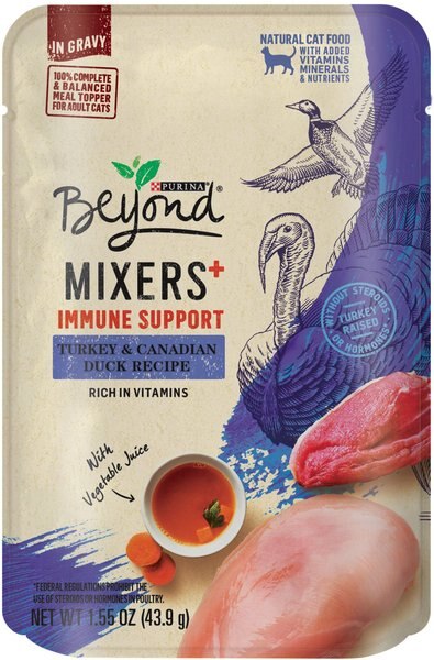 Purina Beyond Mixers+ Immune Support Turkey & Canadian Duck Recipe Wet Cat Food, 1.55-oz pouch, case of 16 slide 1 of 9