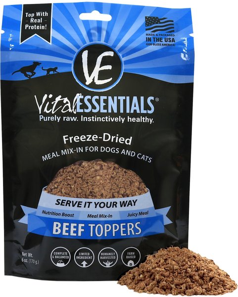 Vital Essentials Beef Freeze-Dried Raw Grain-Free Dog & Cat Food Topper, 6-oz bag slide 1 of 5