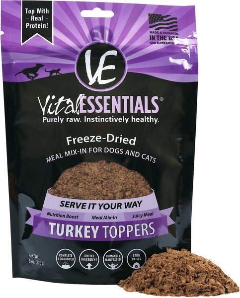 Vital Essentials Turkey Freeze-Dried Raw Grain-Free Dog & Cat Food Topper, 6-oz bag slide 1 of 5