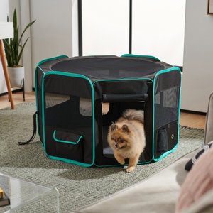 Frisco Soft-Sided Dog, Cat & Small Pet Exercise Playpen, Black/Teal, 42-in L x 42-in W x 24-in H