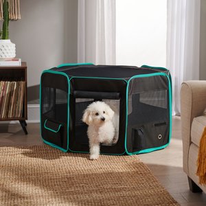Frisco Soft-Sided Dog, Cat & Small Pet Exercise Playpen, Black/Teal, 45-in L x 45-in W x 24-in H