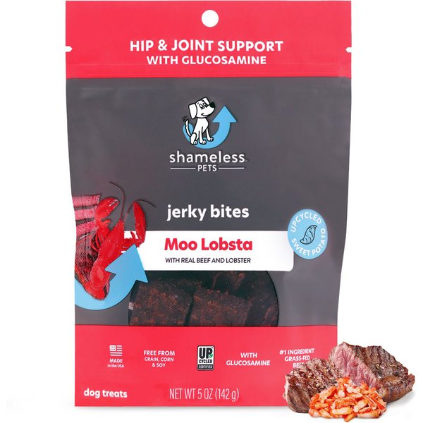 SHAMELESS PETS Moo Lobsta Recipe Jerky Dog Treats, 5oz bag