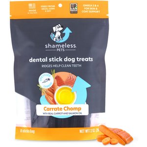 Shameless Pets Carrate Chomp Carrot & Salmon Oil Flavor Dental Dog Treats, 8 count