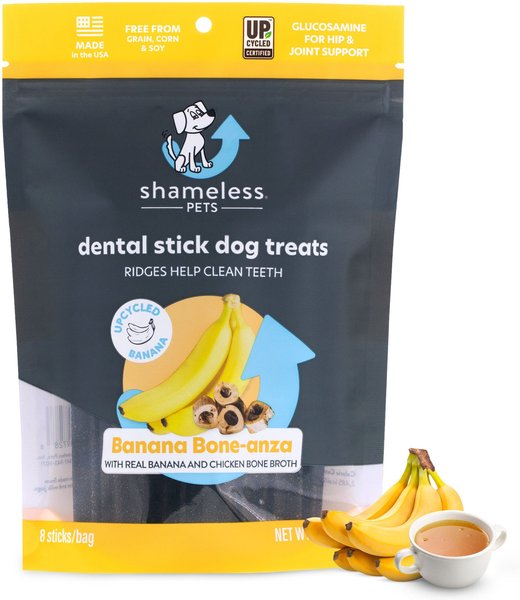 Shameless Pets Banana Bone-Anza Banana & Bone Broth Flavor Dental Dog Treats, 8 count slide 1 of 6
