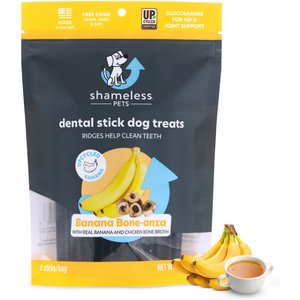 Shameless Pets Banana Bone-Anza Banana & Bone Broth Flavor Dental Dog Treats, 8 count