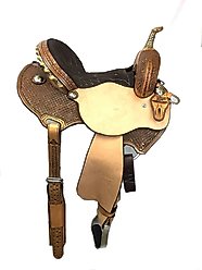 Colorado Saddlery Flaming Columbine Barrel Horse Saddle, Antiqued Leather, 13.5-in, Quarter Horse