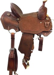 Colorado Saddlery Honeycomb Mounted Shooter Horse Saddle, Chestnut Leather, 14.5-in, Quarter Horse