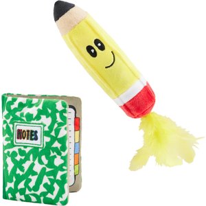 Frisco Back to School Notebook & Pencil Plush Cat Toy with Catnip, 2 count