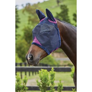 WeatherBeeta Comfitec Durable Mesh Horse Mask with Ears, Navy/Purple, Cob