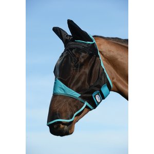 WeatherBeeta Comfitec Fine Mesh Horse Mask with Ears & Nose, Black/Turquoise, Warmblood