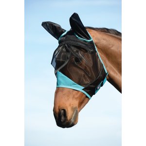 WeatherBeeta Comfitec Fine Mesh Horse Mask with Ears, Black/Turquoise, Mini