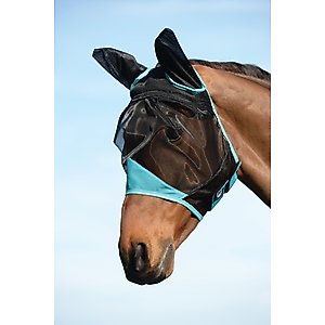 WeatherBeeta Comfitec Fine Mesh Horse Mask with Ears, Black/Turquoise, Pony