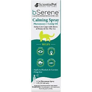 bSerene Pheromone & Catnip Oil Calming Spray for Cats, 2-oz