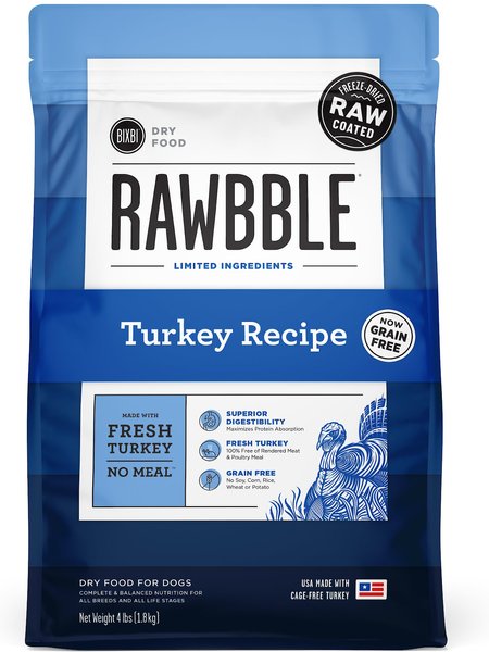 BIXBI RAWBBLE Fresh Turkey Recipe Limited Ingredient Grain-Free Dry Dog Food, 4-lb bag slide 1 of 5
