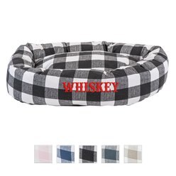 Majestic Pet Anderson Check Personalized Bagel Cat & Dog Bed, Black, Small