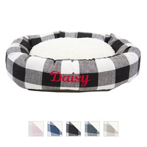 Majestic Pet Anderson Check Sherpa Personalized Bagel Dog & Cat Bed, Black, Medium