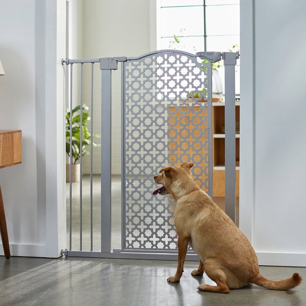 Frisco Metal Pattern Extra Tall Auto-close Dog  Gate, 41-in, Gray slide 1 of 6
