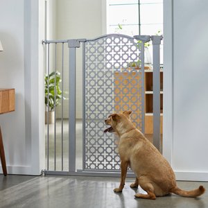 Frisco Metal Pattern Extra Tall Auto-close Dog  Gate, 41-in, Gray