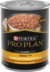 Purina Pro Plan Adult 7+ Complete Essentials Chicken & Rice Entree Wet Dog Food, 13-oz can, case of 12
