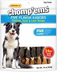 RUFFIN' IT Chomp'ems Five Flavor Kabobs Chicken, Duck & Liver Recipe Dog Treats, 24 count