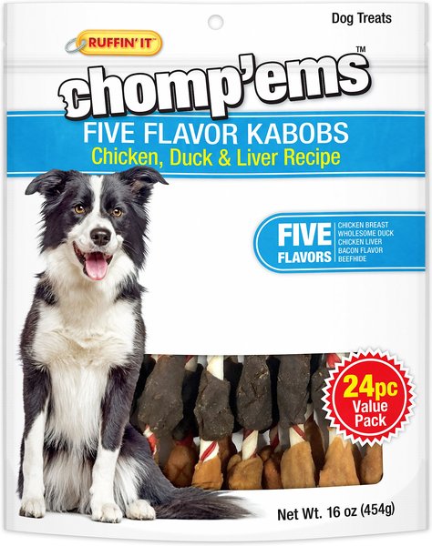 RUFFIN' IT Chomp'ems Five Flavor Kabobs Chicken, Duck & Liver Recipe Dog Treats, 24 count slide 1 of 3