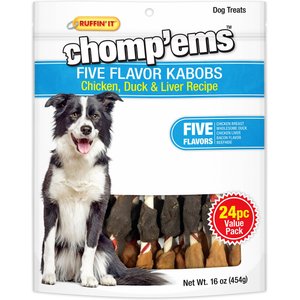 Chomp'ems Five Flavor Kabobs Chicken, Duck & Liver Recipe Dog Treats, 24 count