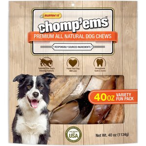 RUFFIN' IT Chomp'ems Premium All Natural Chews Variety Pack Dog Treats, 40-oz bag