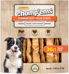 RUFFIN' IT Chomp'ems Premium Beef Cheek Strips Value Pack Dog Treats, 36 count