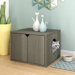 Way Basics zBoard Paperboard Side Panel Enclosed Cat Litter Box, Grey Wood Grain