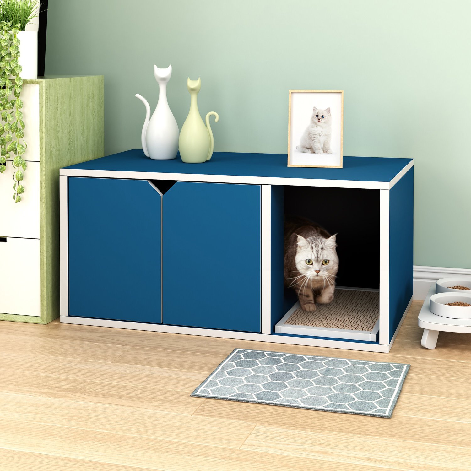 WAY BASICS zBoard Paperboard Modern Enclosed Cat Litter Box, Blue