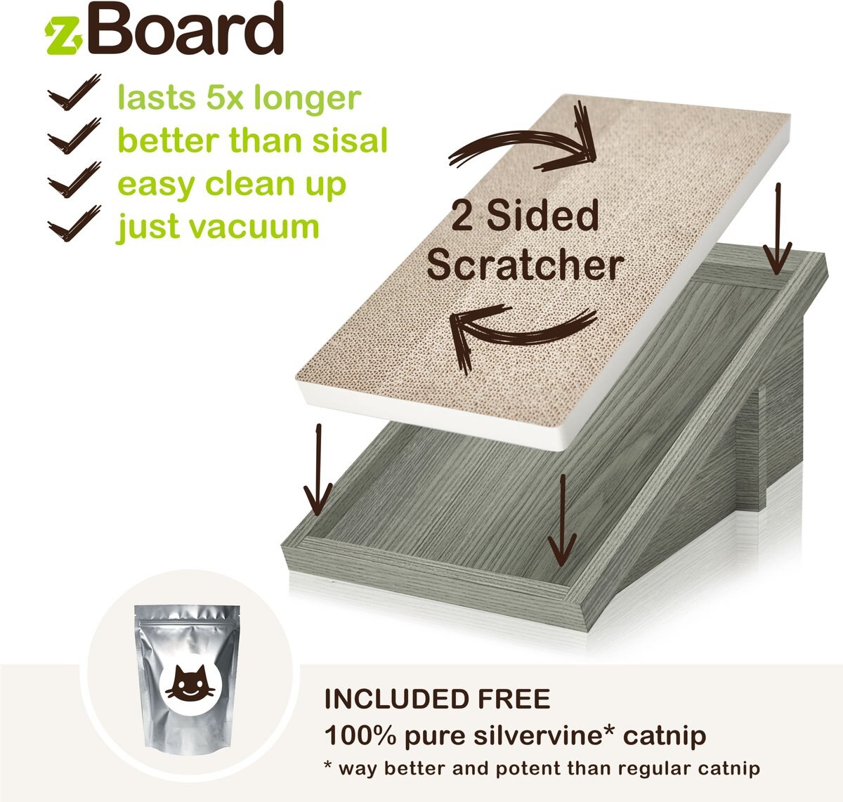 WAY BASICS zBoard Paperboard Incline Scratcher Cat Toy, Grey