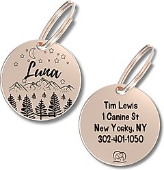 PawFurEver Circle Personalized Dog ID Tag, Rose Gold, Darknight