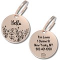 PawFurEver Circle Personalized Dog ID Tag, Rose Gold, Wildflower