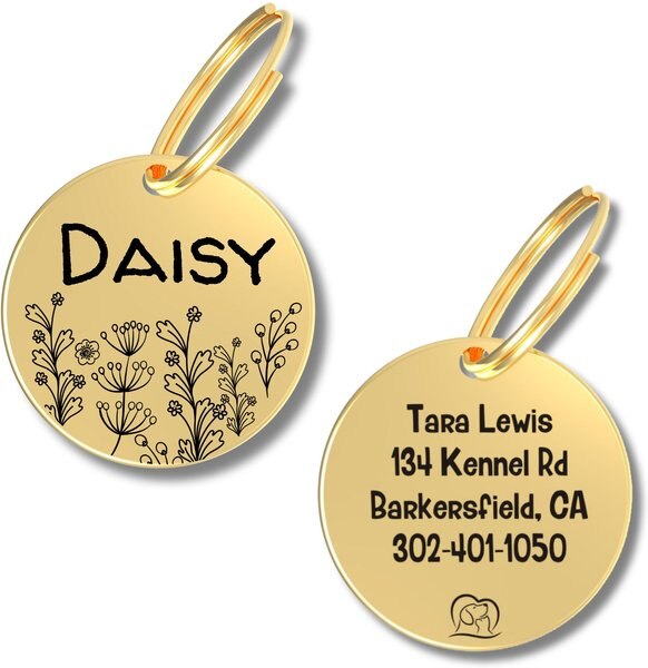PawFurEver Circle Personalized Dog ID Tag, Gold, Wildflower slide 1 of 9