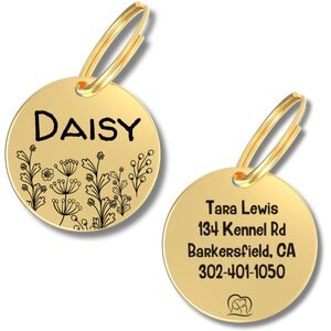 PawFurEver Circle Personalized Dog ID Tag, Gold, Wildflower