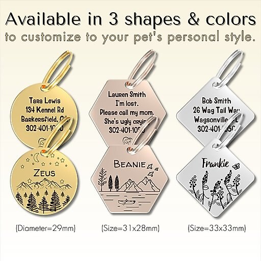 PawFurEver Hexagon Personalized Dog ID Tag, Rose Gold, Wildflower