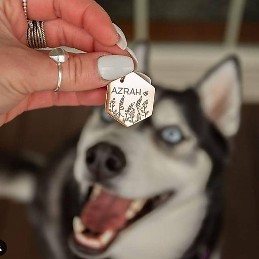 PawFurEver Hexagon Personalized Dog ID Tag, Rose Gold, Wildflower