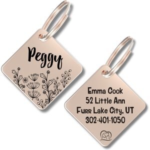 PawFurEver Diamond Personalized Dog ID Tag, Rose Gold, Wildflower