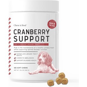 Chew + Heal Cranberry Support Urinary Tract Supplement for Dogs, 120 count